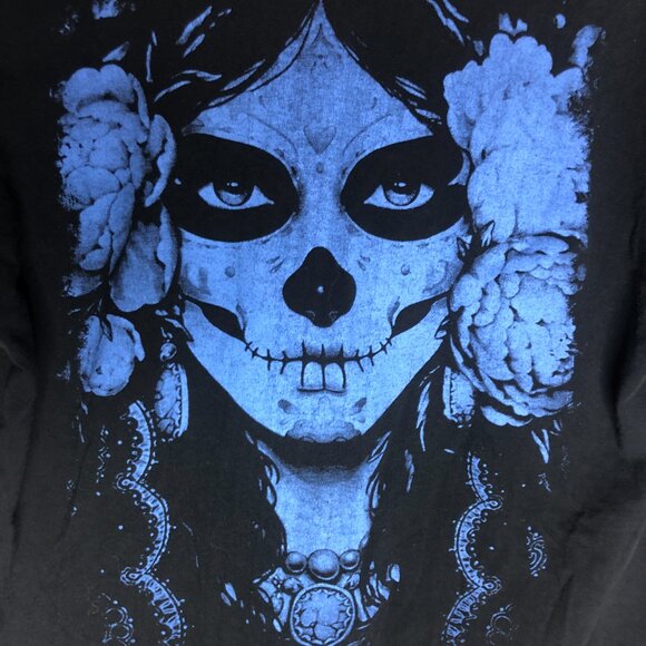 Sugar Skull Colorful Print Graphic Tee Shirt Size Large - Picture 5 of 5